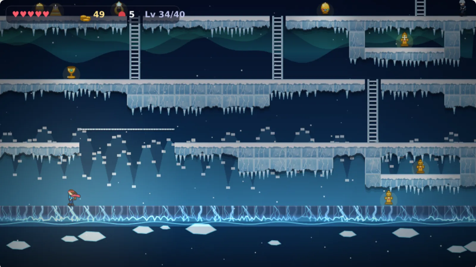 Frozen Depths level with icy platforms and icicles
